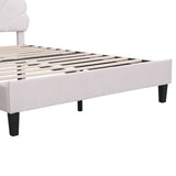 Queen Size Upholstered Platform Bed with Flower Pattern Velvet Headboard, Beige WF305291AAA