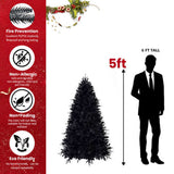 5ft Black Christmas Tree with 250 White LED Lights, 1076 Tips PEPVC Artificial Tree for Halloween & 78139816