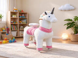 White 37.4" Unicorn Ride-On Horse, Plush Riding Pony with Rolling Wheels for Kids Ages 4-12, Active 62774709