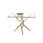 ZUN Contemporary Square Clear Dining Tempered Glass Table with Gold Finish Stainless Steel Legs 33706923