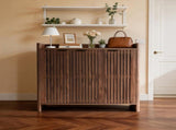 Walnut Entryway Shoe Storage Cabinet with Slatted Doors, Modern Wooden Hallway Console Table with W3417P524604