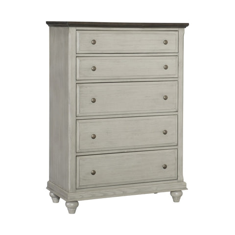 ZUN Classic Light Gray Finish 1pc Chest of 5x Drawers Dark Brown Top Modern Farmhouse Design Bedroom B011P199396