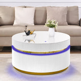 ZUN Tavita 39" Round White Coffee Table with Glass Top and LED Lights B061P253484