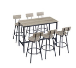 ZUN Pub High Dining Table 7 Piece Set, Industrial Style Pub Table, 6 PU Leather Bar Chairs for Kitchen W1668P193689