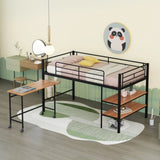 Twin Size Metal Loft Bed with Desk and Shelves,Black MF292498AAB
