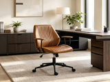 Vintage Leather Office Desk Chair, Padded Arms, 360&deg Swivel & Adjustable Height, Brown 74539312