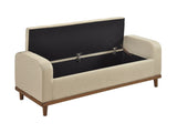 Mid-Century Modern Lift Top Storage Bench 1pc Light Brown Upholstered Tufted Solid Wood Walnut B011P169816