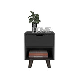 Modern Nightstand 19"H with Spacious Drawer, Open Storage Shelf and Chic Wooden Legs, Black B097132940