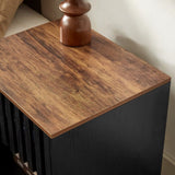 2 Set Nightstands with Grille Striped Doors, Mid Century Modern Nightstand, Bedside Table with W578P193301
