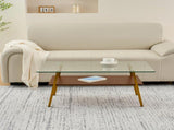 Rectangle Coffee Table, Tempered Glass Tabletop with Gold Metal Legs, Modern Table for Living Room , W241126033