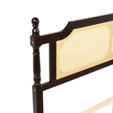 Queen Pine wooden Bed with Rattan Headboard and Footboard, with Central Enhanced Bed Platform W504P266746