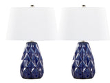 Hex 20" Contemporary Ceramic Accent Lamp in Estate Blue Ceramic, Polished Nickel and White Linen B202P224019