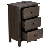 Brown MDF with solid wood veneer 66*45*68cm three-drawer bedside table 57761040