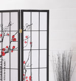 ZUN Black Japanese 4-Panel Screen Room Divider, Plum Blossom T2574P165146