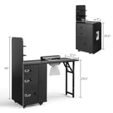 Black MDF Folding Nail Desk with 2 Drawers, Cabinet Door & Storage Shelf 89278371
