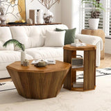 31.5 "Octagonal Natural Rubber wood Set Two Coffee Table, Coffee Table, Living Room Bedroom W757P203143