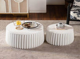White Round Storage Table Set with Lift-Off Lid, Nesting Design, Elegant Curved-Edge Shape for Cozy W3081P389055