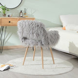 ZUN GREY Faux Fur Upholstered Make up chair Side Dining Chair with Metal Leg W2069P174780