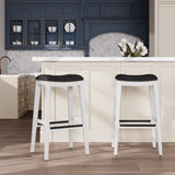 30" Bar Stool, White Finish, Black Leather Seat B04682772