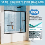 60" W x 57" H Aluminum Frame Double Sliding Shower Door, Soft-Close Matte Black Bathtub Door, 1/4" W3377P308205