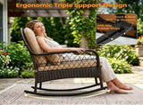 Heavy Duty PE Wicker Patio Rocking Chair 400LBS, Outdoor Rocker with Removable Washable Sponge 00723575
