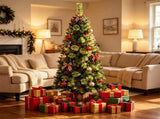 Set of 2 5FT Pre-Lit Potted Artificial Christmas Tree, 100 Warm White LEDs with Pine Cones Red 22570737