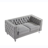Gray, Two-seater Sofa, Velvet Crystal Buckle Upholstery Sofa, Crystal Feet, Removable Cushion, Two 91398134