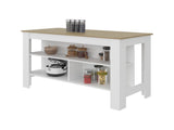 Ruso Kitchen Island, 3 Spacious open Shelves, Modern Design, White / Natural Oak B097P474317