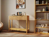 Mid-Century Modern Fluted Console Table with 2 Drawers & Open Shelf, Oak Finish Narrow Entryway W2557P515569