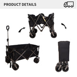 ZUN Folding Wagon, Heavy Duty Utility Beach Wagon Cart for Sand with Big Wheels, Adjustable Handle&Drink W321P163962