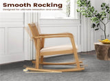 Solid Rubber Wood Rocking Chair, 400 LBS Weight Capacity Indoor Lounge Chair with Linen 96856936