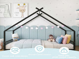 Black House Shaped Twin Size Kids Metal Bed with Side Rails, Platform Bed No Box Spring Needed, Safe 35174809