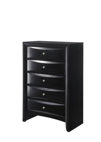 ZUN 1Pc Contemporary 5 Drawer Chest Black Finish Solid Wood Wooden Bedroom Furniture B011P216688