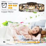 ZUN Caged Ceiling Fan with Lights Remote Control, Low Profile Flush Mount Farmhouse Modern Ceiling fans, W1340103796