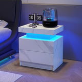 ZUN Nightstand LED Bedside Table Cabinet Lights Modern End Side with 2 Drawers for Bedroom W2371P173487