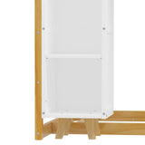 Wooden Twin Size House Bed with Fence and Roof, Kids Floor Bed with Two Movable Wardrobes, Natural N733P240134M