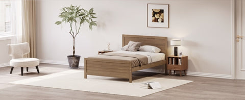 ZUN Wood Platform Bed Frame with Headboard, Mattress Foundation with Wood Slat Support, No Box Spring 71677590