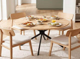 42" Round Dining Table for 4 Persons, Melamine MDF Tabletop & Black Metal Cross Legs, Natural Wood 74770377