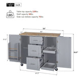 K&K Rolling Kitchen Island with Storage, Kitchen Cart with Rubber Wood Top, 3 Drawer, 2 Slide-Out WF316599AAG