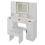 ZUN Large Vanity Table Set with LED Lighted Mirror and 2 DIY Pegboards, 5 Hooks, Vanity Desk with 20626149