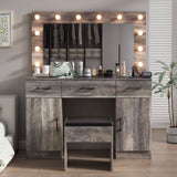 Vanity Desk Set with Large Lighted Mirror Powre Outlet, Glass Top Makeup Vanity with 3 Drawers 40159360