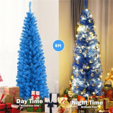 6FT Artificial Christmas Tree - 520 Branch Tips, Blue/Pencil Shape Design, Eco-Friendly PVC Sturdy 93421886