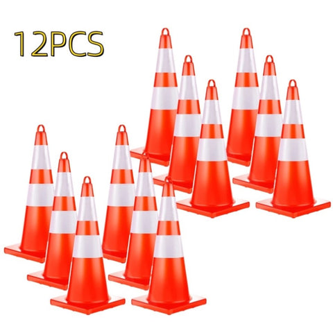 ZUN [12 Pack] 28 inch Traffic Safety Cones with Reflective Collars, Sturdy Orange PVC Cones for Road 13846090