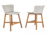 Lymington Outdoor Bar Stool, Teak Finished Wood with Light Grey Wicker, Set of 2 N775P278094G