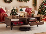 36.5" Rustic Coffee Table with Drawer & Open Shelves, Engineered Wood Center Table for Living Room 00807985