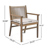 ZUN Outdoor Dining Chairs Set of 2, Acacia Wood Patio Armchair with Rope Design Back and Water Repellent N779P224995B