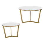 ZUN Modern Round Nesting Coffee Table Set 2-Piece White & Marbling Top Gold Base WF320651AAK