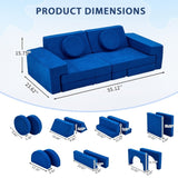 14-Piece Modular Kids Sofa All-Sponge Construction Blue Corduroy Free Combination Design 62886901