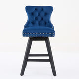 Swivel Velvet Barstools with Button Tufted Decoration and Wooden Legs, and Chrome Nailhead Trim, W1143P241331