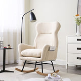 Modern Rocking Chair with High Backrest,Teddy Material Comfort Arm Rocker, Lounge Armchair for W244134105